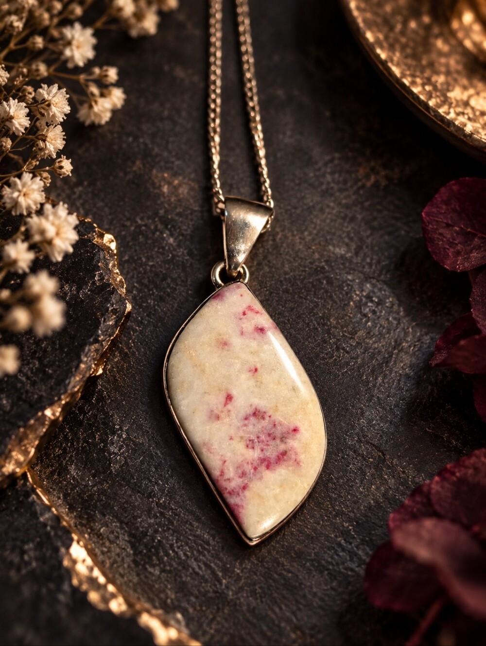 Natural-Looking Pink Tourmaline & Quartz Pendant – 925 Sterling Silver